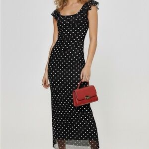 NWOT Princess Polly Sandberg Black and White Polka Dot Maxi Dress